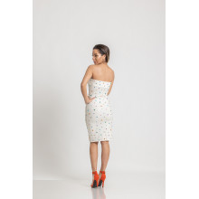 Мини рокля без презрамки в цвят слонова кост 