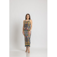 Щампирана миди рокля с една презрамка