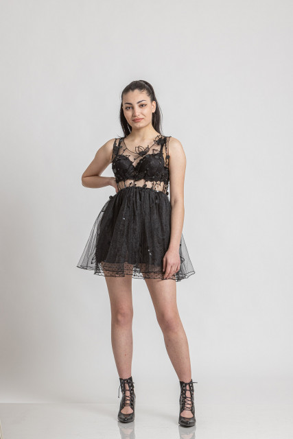 Мини черна тюлена рокля