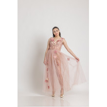 Двупластова тюлена дълга рокля