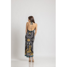 Щампирана миди рокля с една презрамка