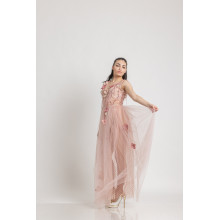 Двупластова тюлена дълга рокля