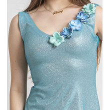 Мини рокля, изработена от еластично ламе